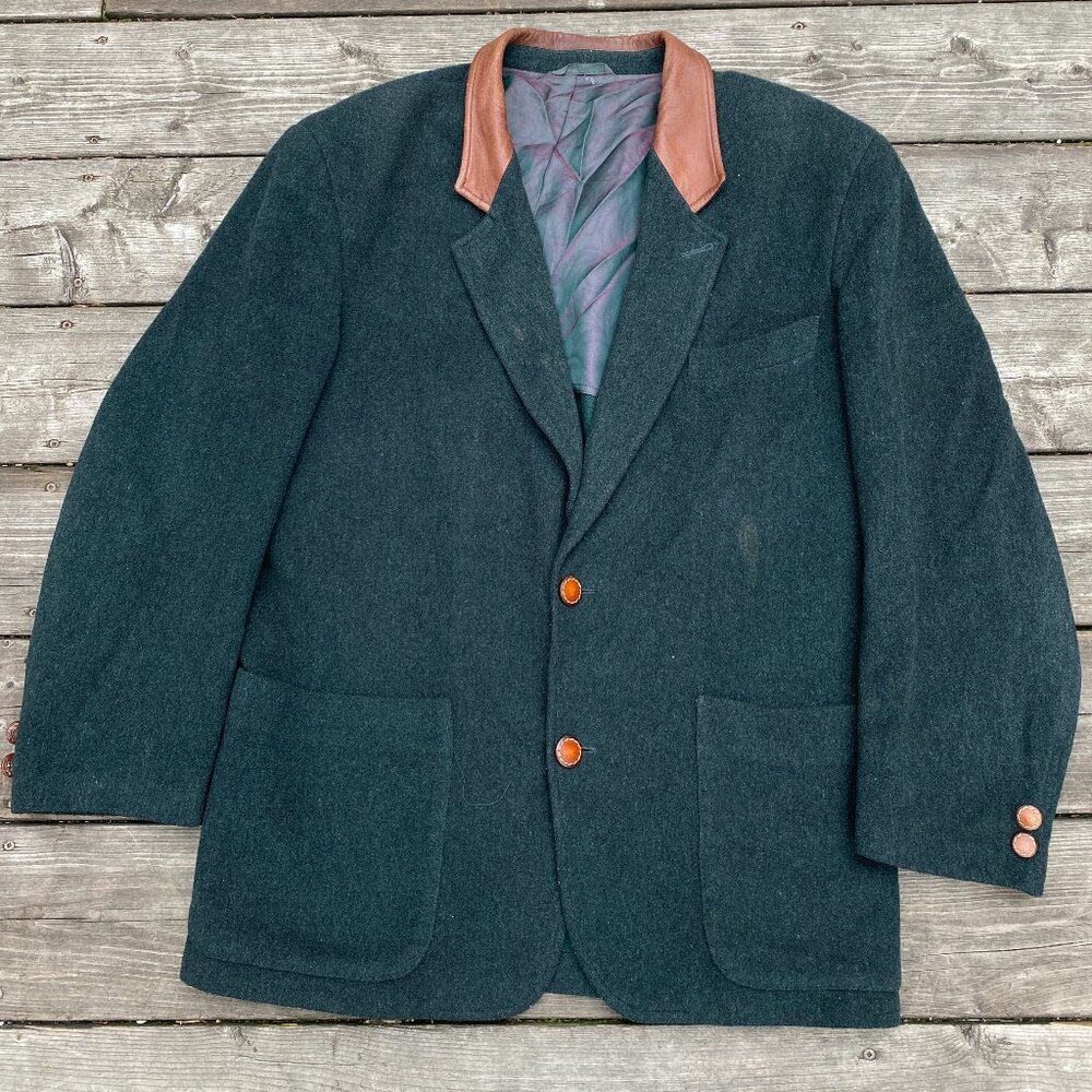 Vintage 1960s Marlboro Classics Wool Leather Jacket Size 48 Green